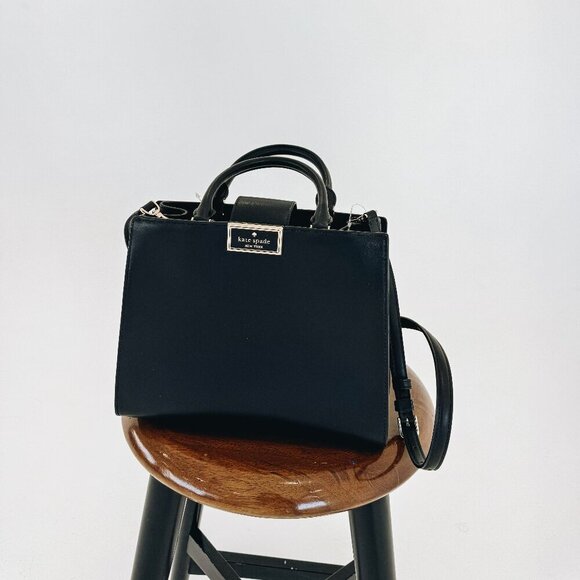 NWT KATE SPADE REEGAN SMOOTH LEATHER SATCHEL BAG IN BLACK - 0S - Picture 1 of 13